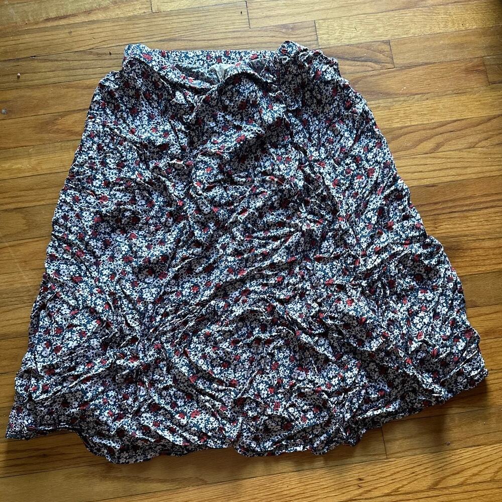 Beachlunchlounge Ramona Floral Midi Skirt 1X Pull On Red White Blue Boho